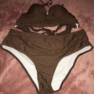 Shein tie up 2 piece brown bikini